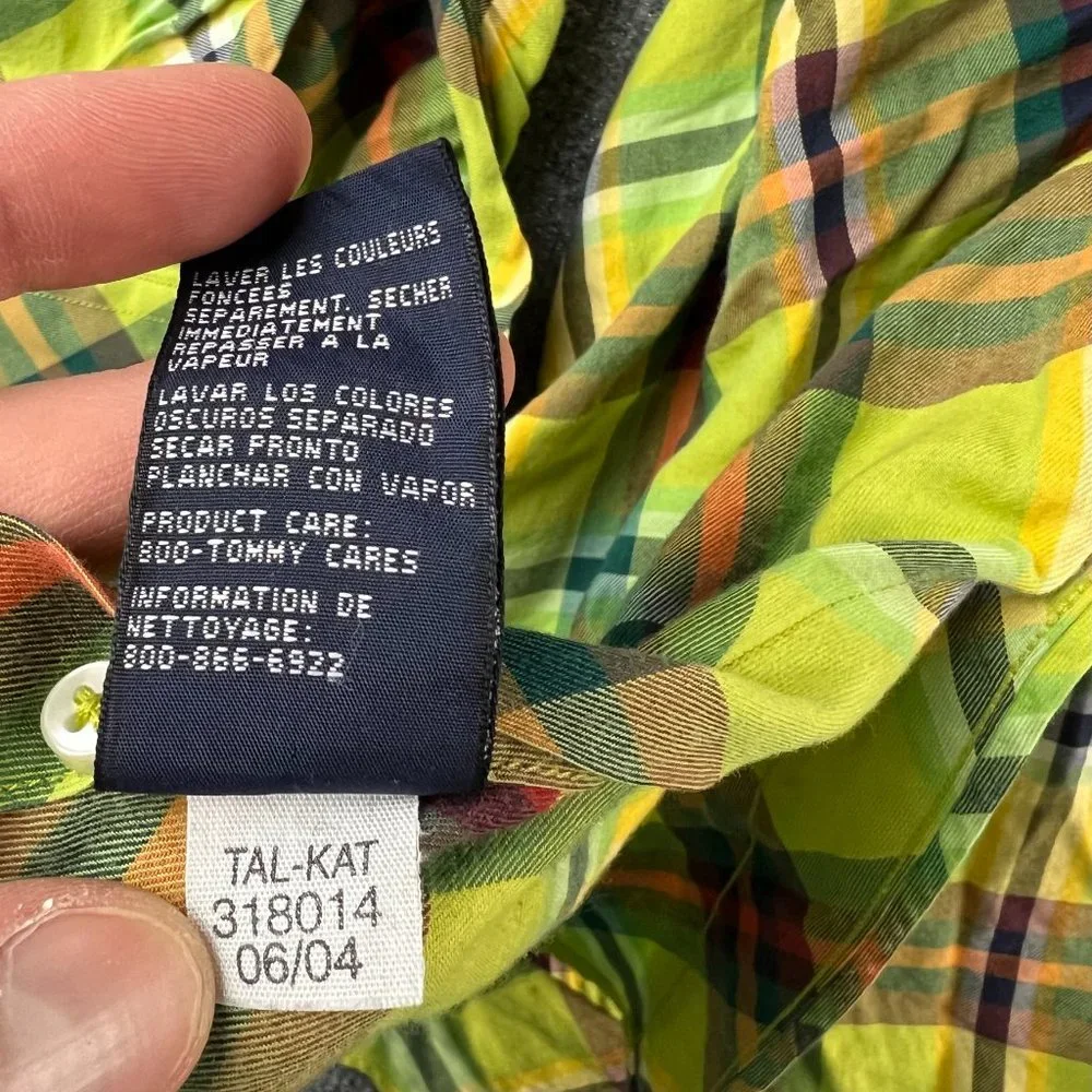 Tommy Hilfiger Shirt Adult Large Green Plaid Button Up Long Sleeve Casual Mens - Picture 11 of 16